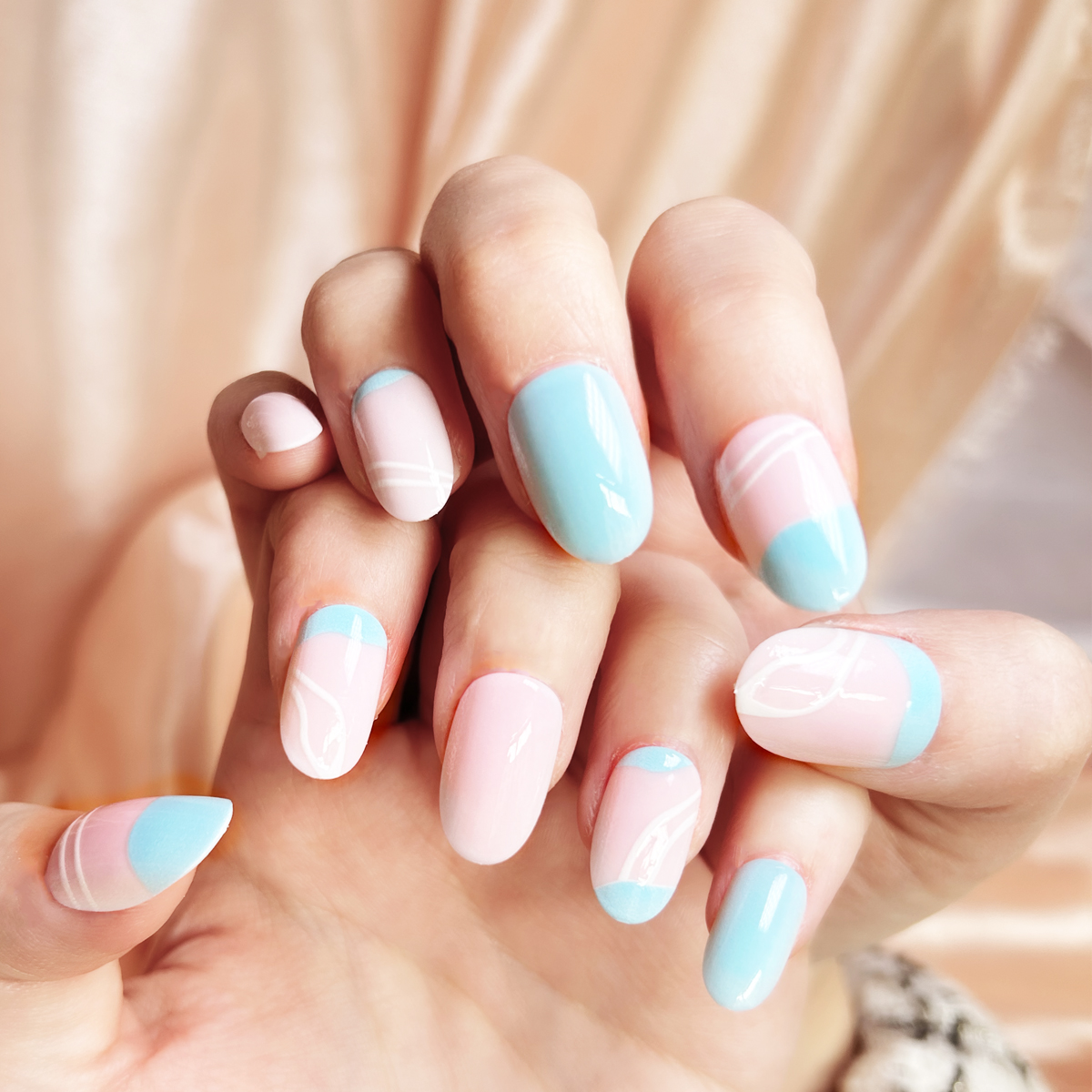 24 PCS PRESS ON NAIL TIPS OVAL SHAPE BABY BLUE COLOR details Picture