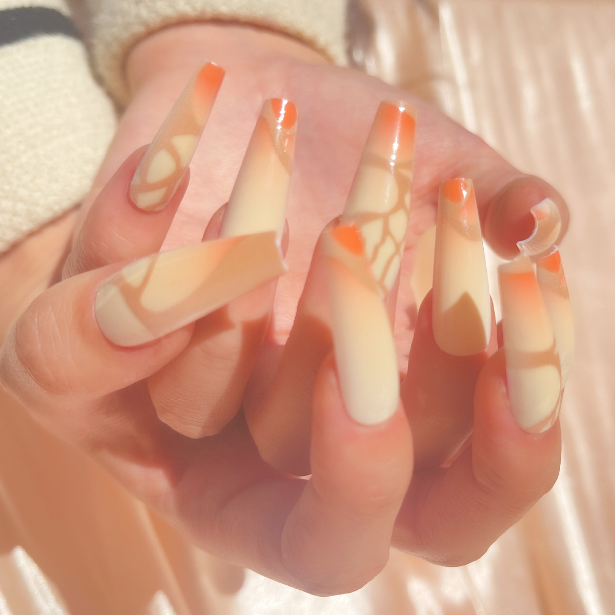 24 PCS PRESS ON NAIL TIPS BALLET SHAPE YELLOW AND ORANGE COLOR details Picture