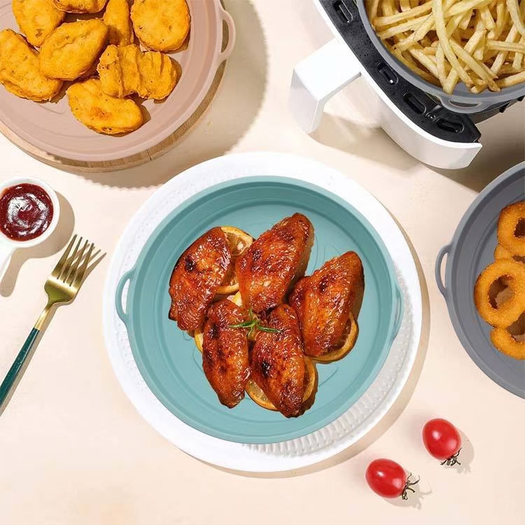 Amazon's new multi-functional silicone air fryer pad, silicone baking tray, reusable oven baking tray, wooden base, tray, wooden base, tray Specification drawing