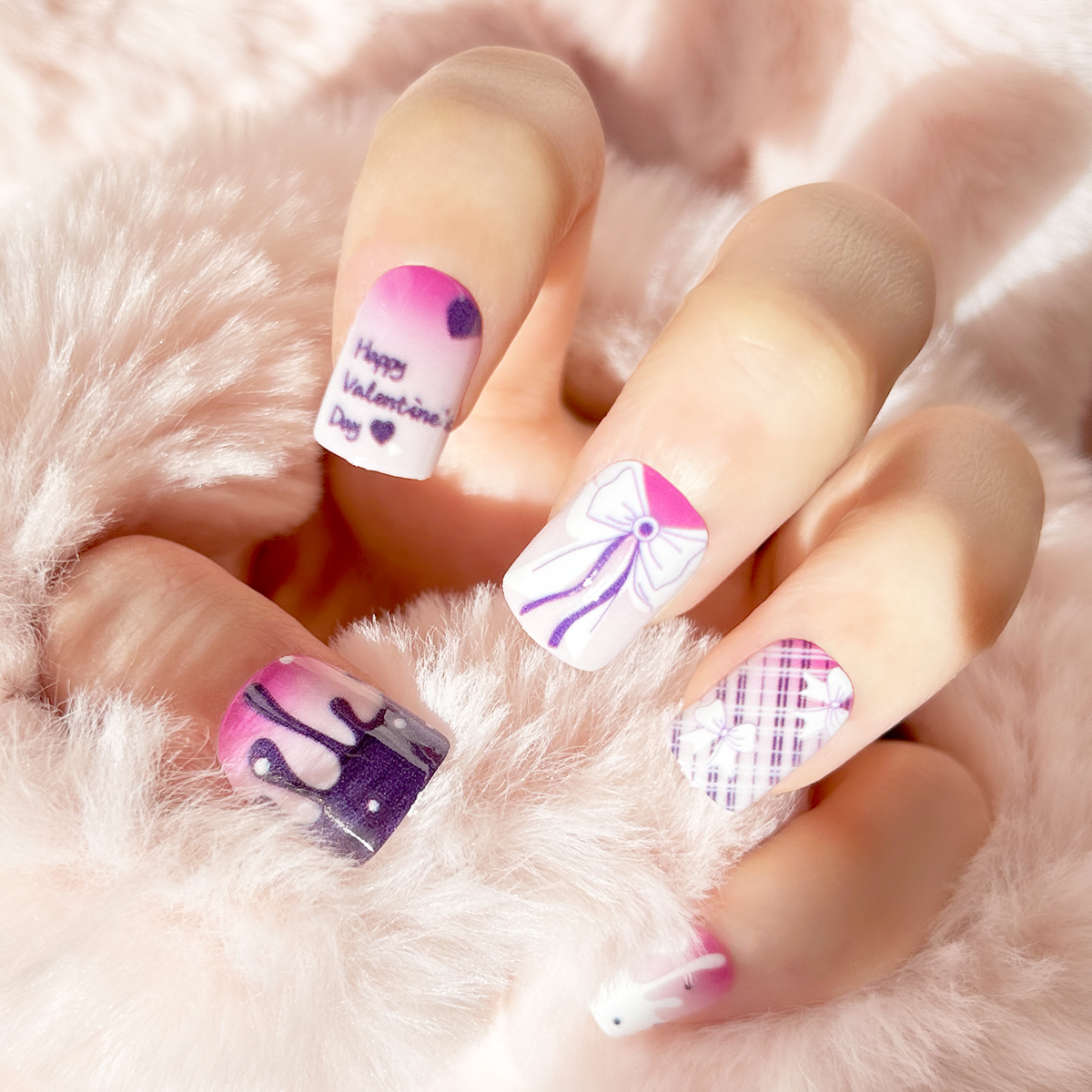 24 PCS PRESS ON NAIL TIPS SQUARE SHAPE BOW PATTERN Specification drawing