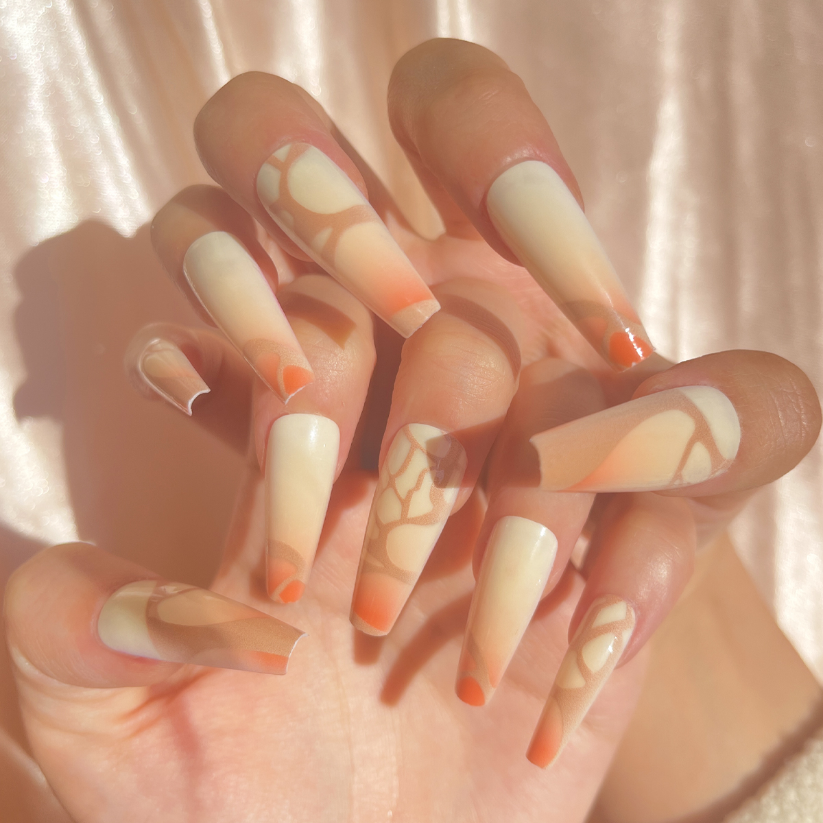 24 PCS PRESS ON NAIL TIPS BALLET SHAPE YELLOW AND ORANGE COLOR details Picture