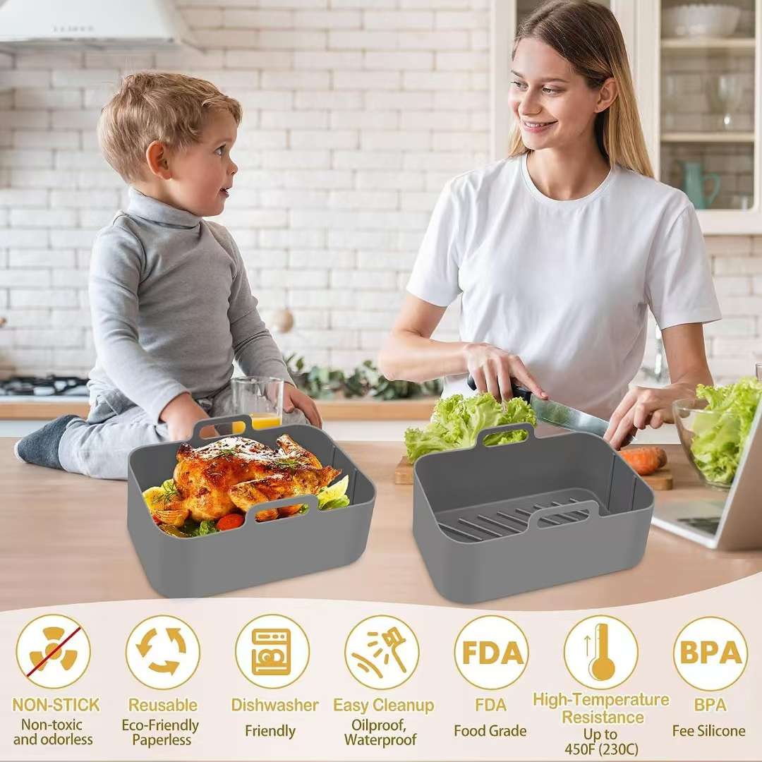 Cross-border air fryer silicone baking tray, silicone pad, odorless rectangular, square, round silicone baking tray pad, wooden product base, tray undefined