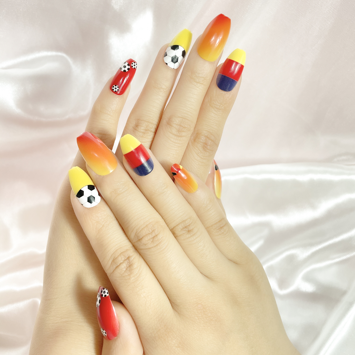 24 PCS PRESS ON NAIL TIPS COFFIN SHAPE FOOTBALL PATTERN details Picture