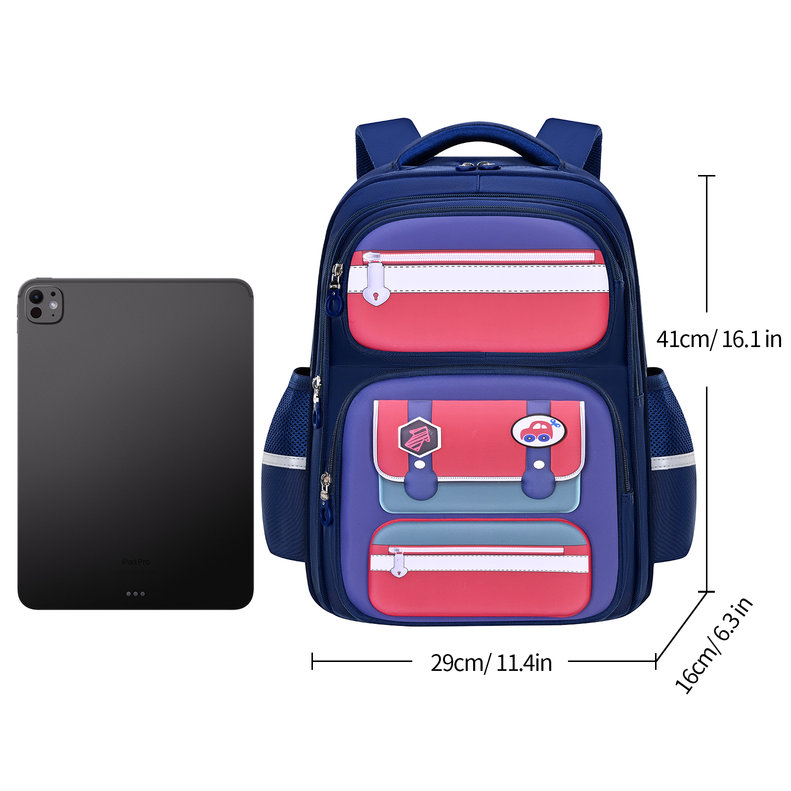 Large-tailed Cat British Primary School student backrest bag, suitable for both boys and girls, large-capacity separated design backpack, waterproof, anti-snug, wear-resistant and dirt-resistant backpack, outdoor travel backpack Specification image