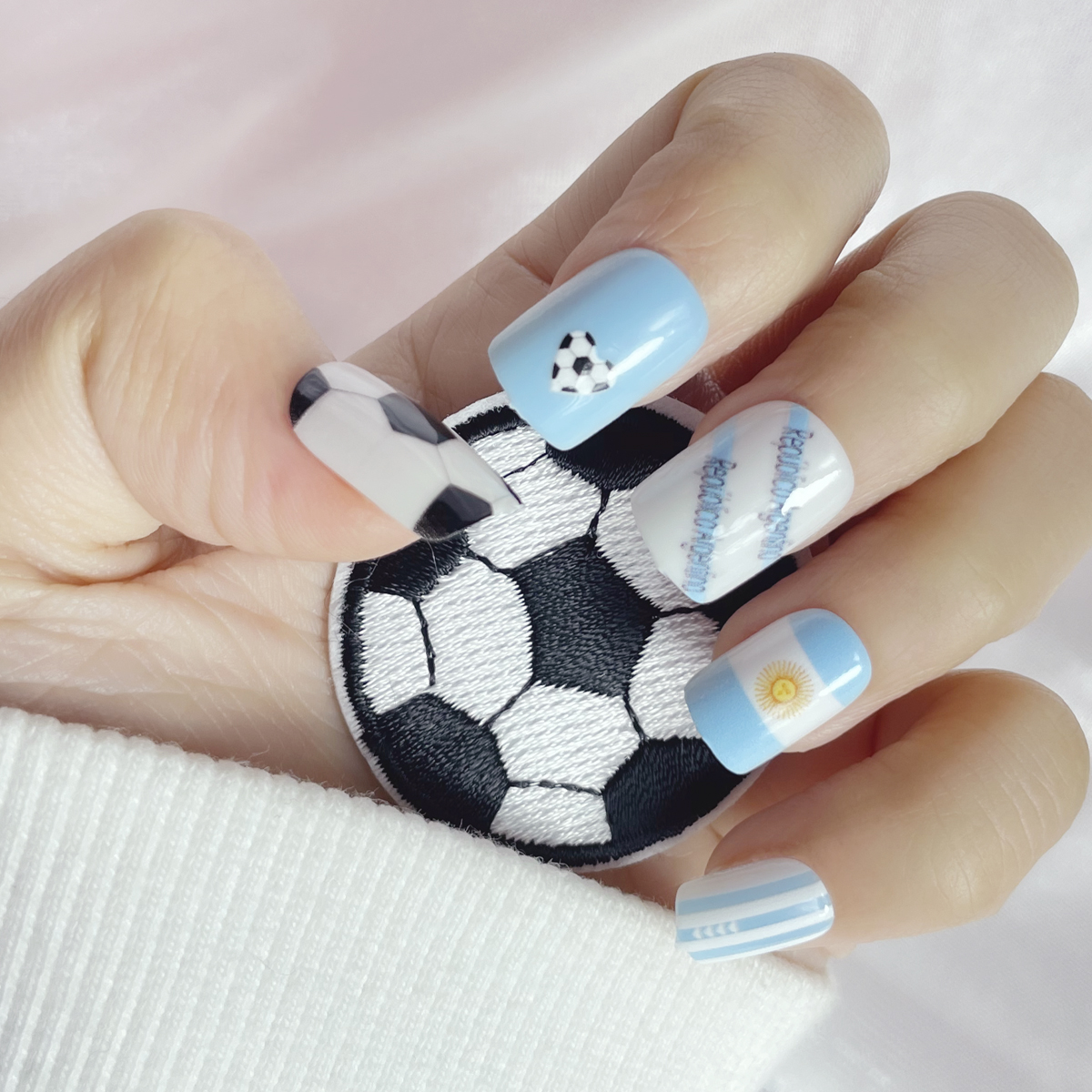 24 PCS PRESS ON NAIL TIPS SQUARE SHAPE FOOTBALL PATTERN Specification drawing