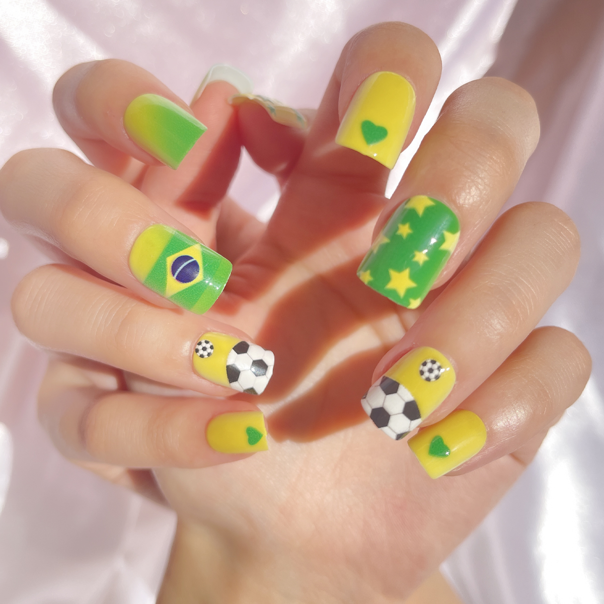 24 PCS PRESS ON NAIL TIPS SQUARE SHAPE BRAZILIAN FOOTBALL TEAM PATTERN Specification drawing