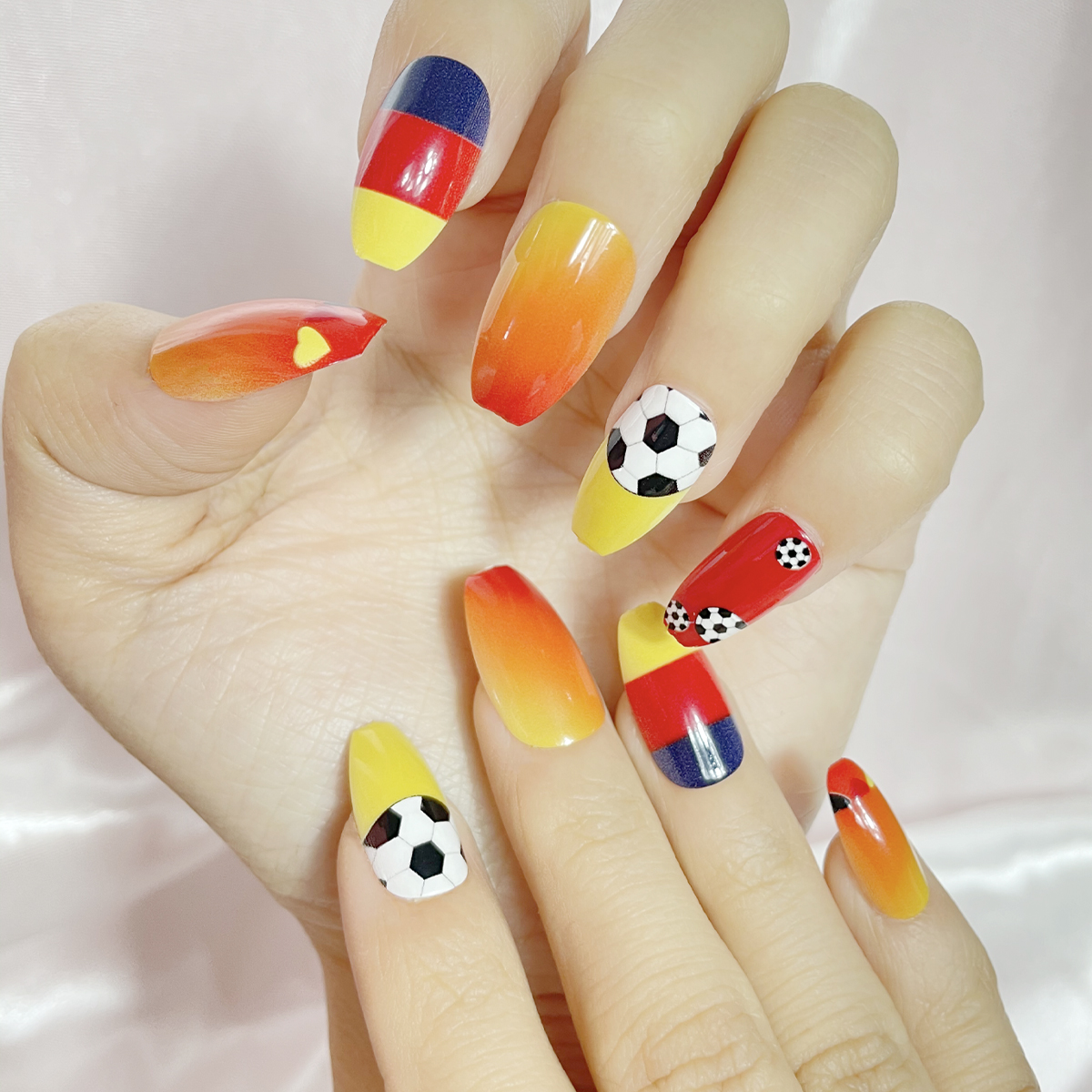 24 PCS PRESS ON NAIL TIPS COFFIN SHAPE FOOTBALL PATTERN Item Picture