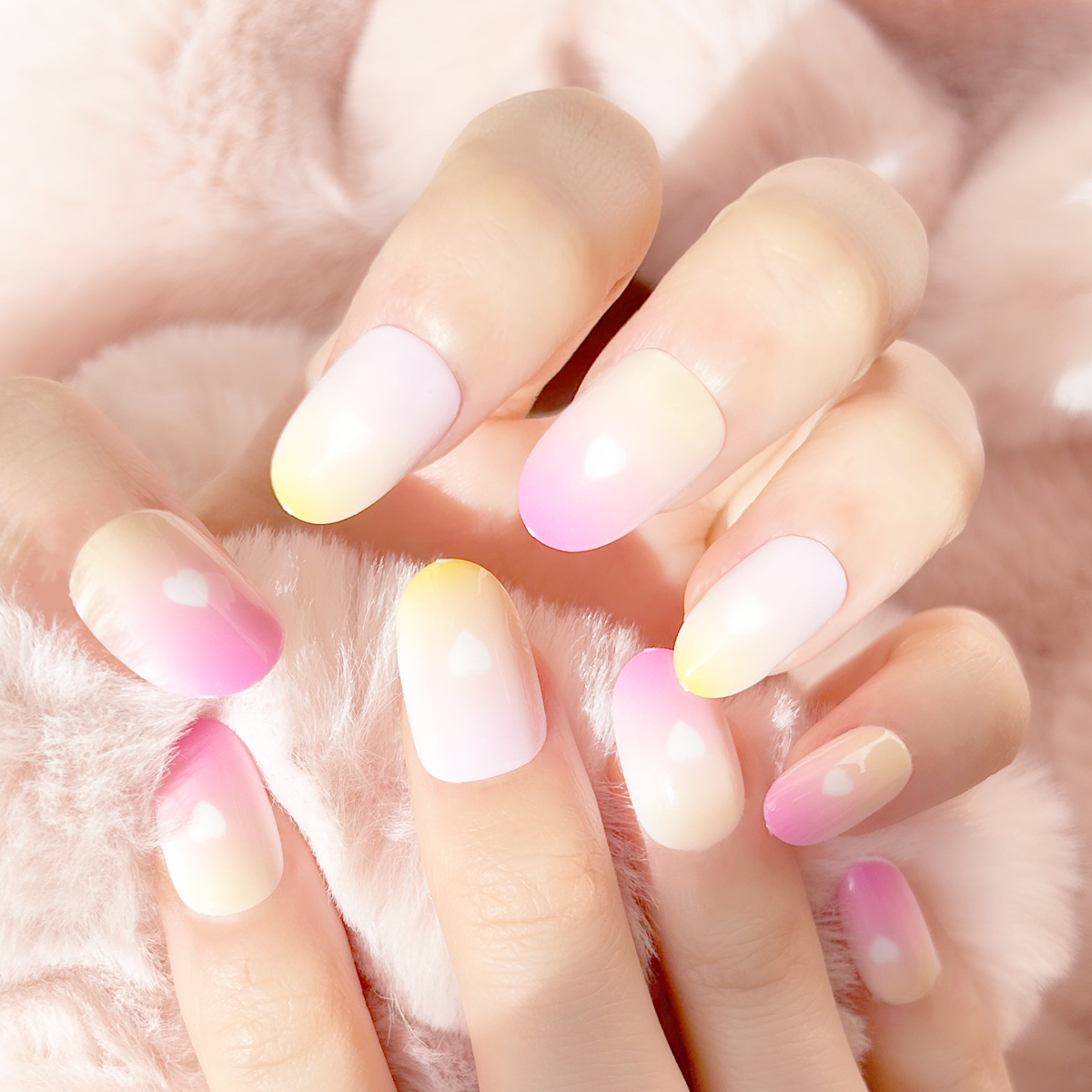 24 PCS PRESS ON NAIL TIPS OVAL SHAPE PINK AND YELLOW BLENDING details Picture
