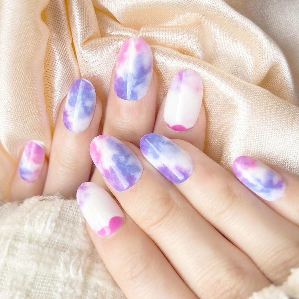 24 PCS PRESS ON NAIL TIPS OVAL SHAPE PUEPLE PINK BLENDING full figure