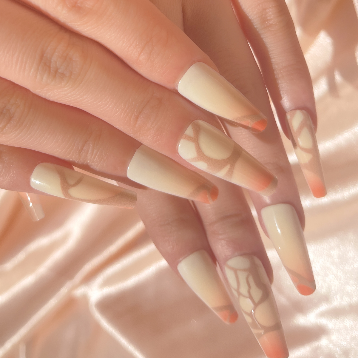 24 PCS PRESS ON NAIL TIPS BALLET SHAPE YELLOW AND ORANGE COLOR full figure