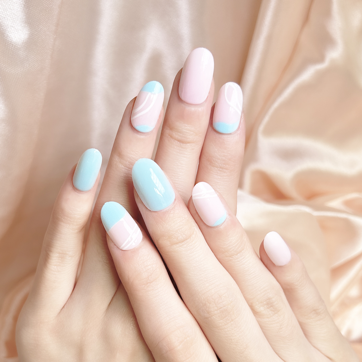 24 PCS PRESS ON NAIL TIPS OVAL SHAPE BABY BLUE COLOR Specification drawing