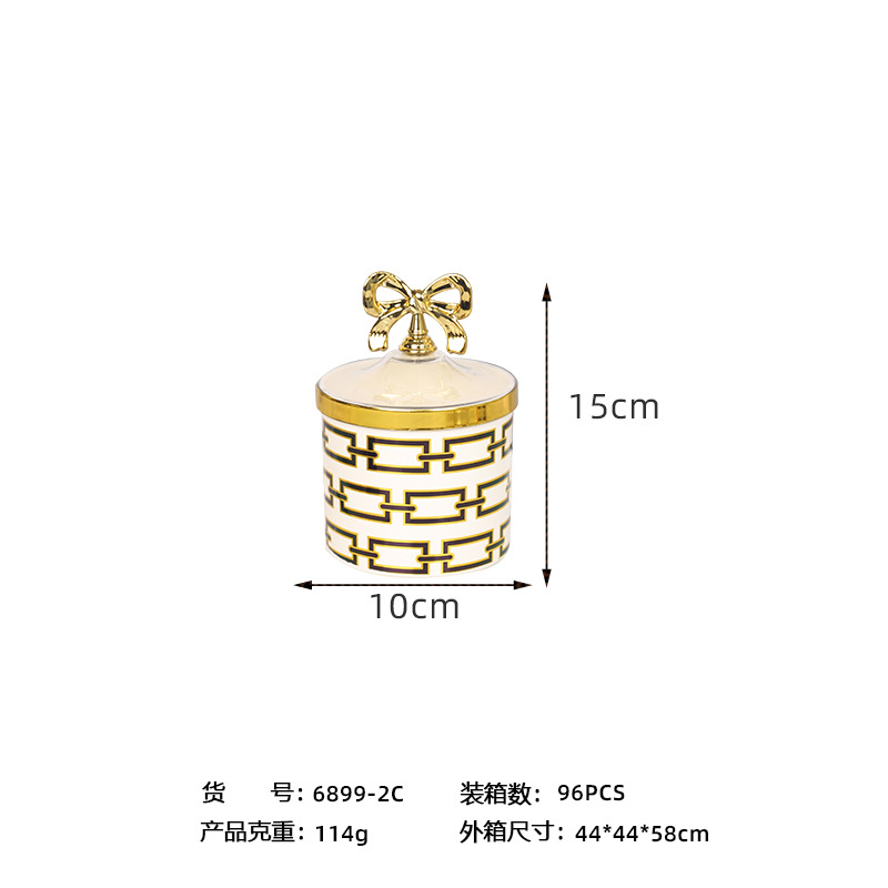 X10-6899-2C white gold-embossed circular pattern European-style can, food storage can, household snack, dried fruit and tea can Item Picture