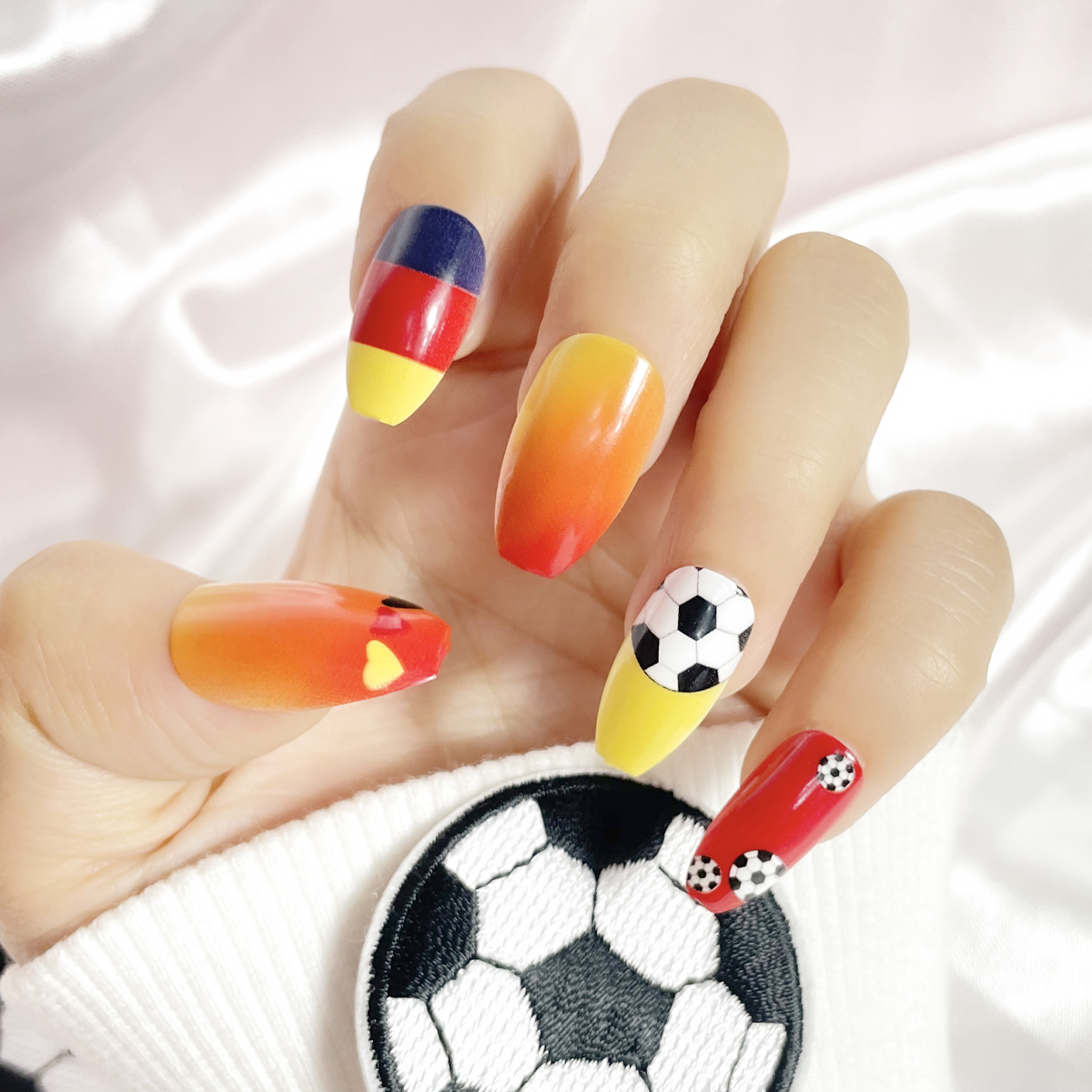 24 PCS PRESS ON NAIL TIPS COFFIN SHAPE FOOTBALL PATTERN full figure