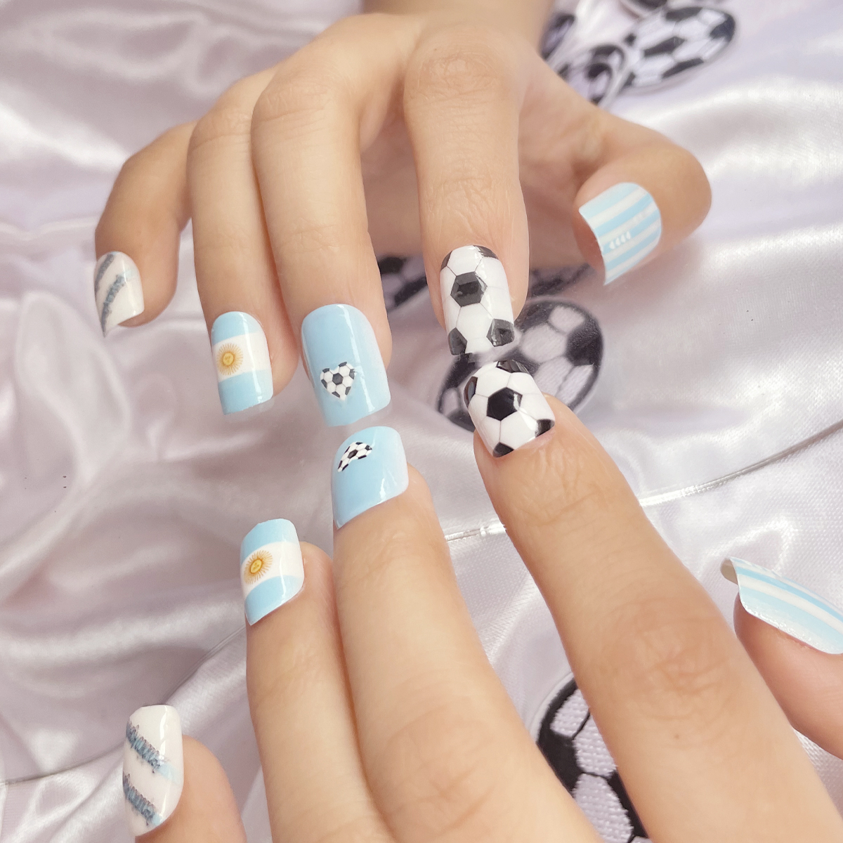 24 PCS PRESS ON NAIL TIPS SQUARE SHAPE FOOTBALL PATTERN full figure