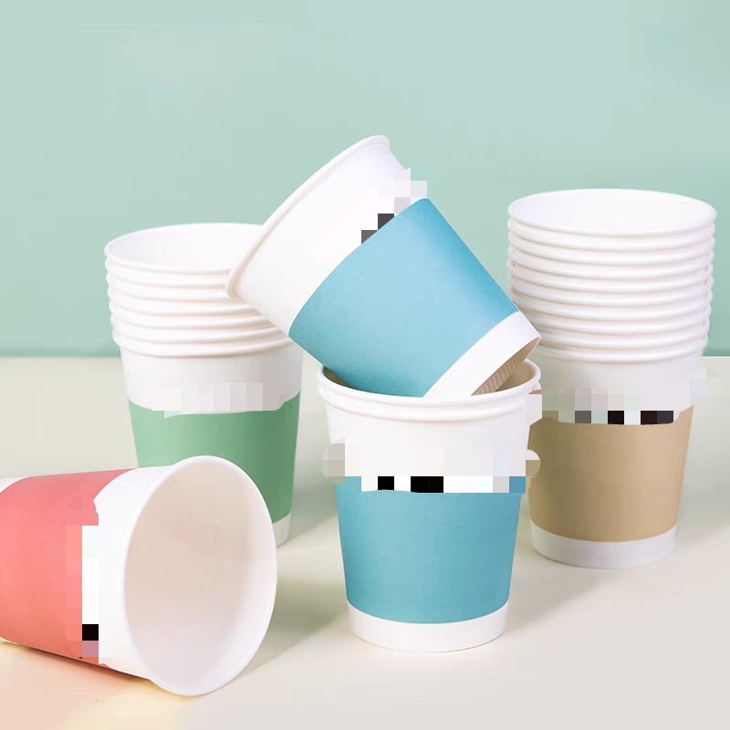 9158 thickened disposable paper cups, household premium paper cups, office tea cups, cold and hot drink four-color paper cups, 20 pieces details Picture