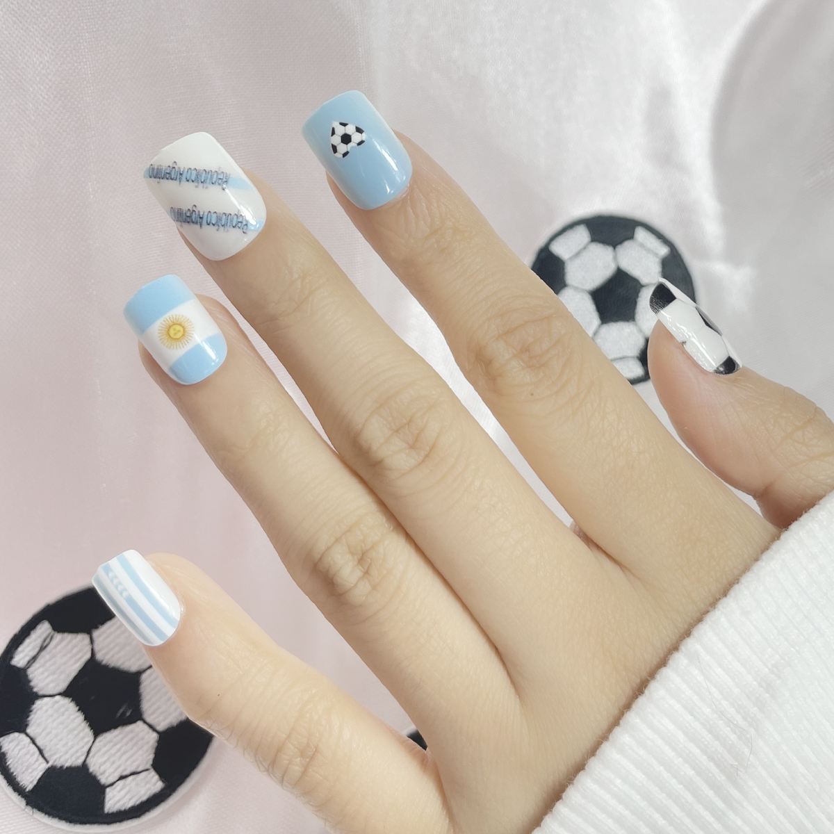 24 PCS PRESS ON NAIL TIPS SQUARE SHAPE FOOTBALL PATTERN details Picture