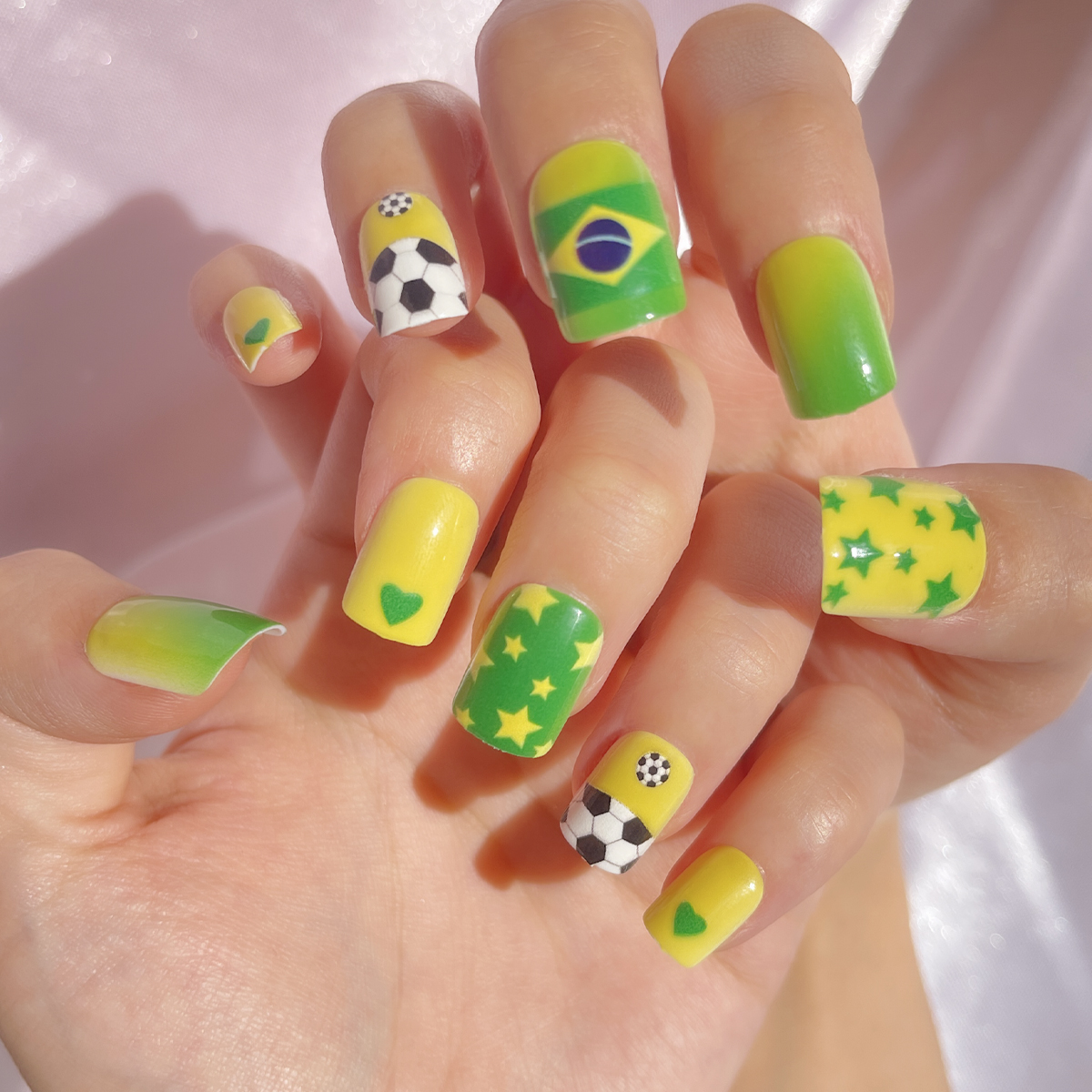 24 PCS PRESS ON NAIL TIPS SQUARE SHAPE BRAZILIAN FOOTBALL TEAM PATTERN full figure