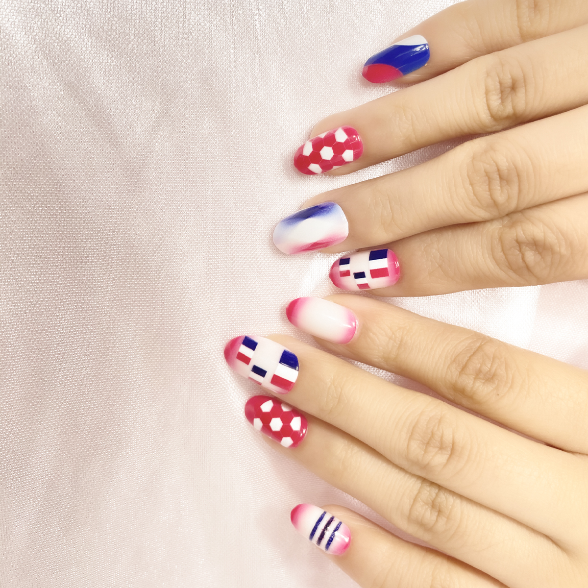 24 PCS PRESS ON NAIL TIPS OVAL SHAPE FOOTBALL PATTERN Specification drawing
