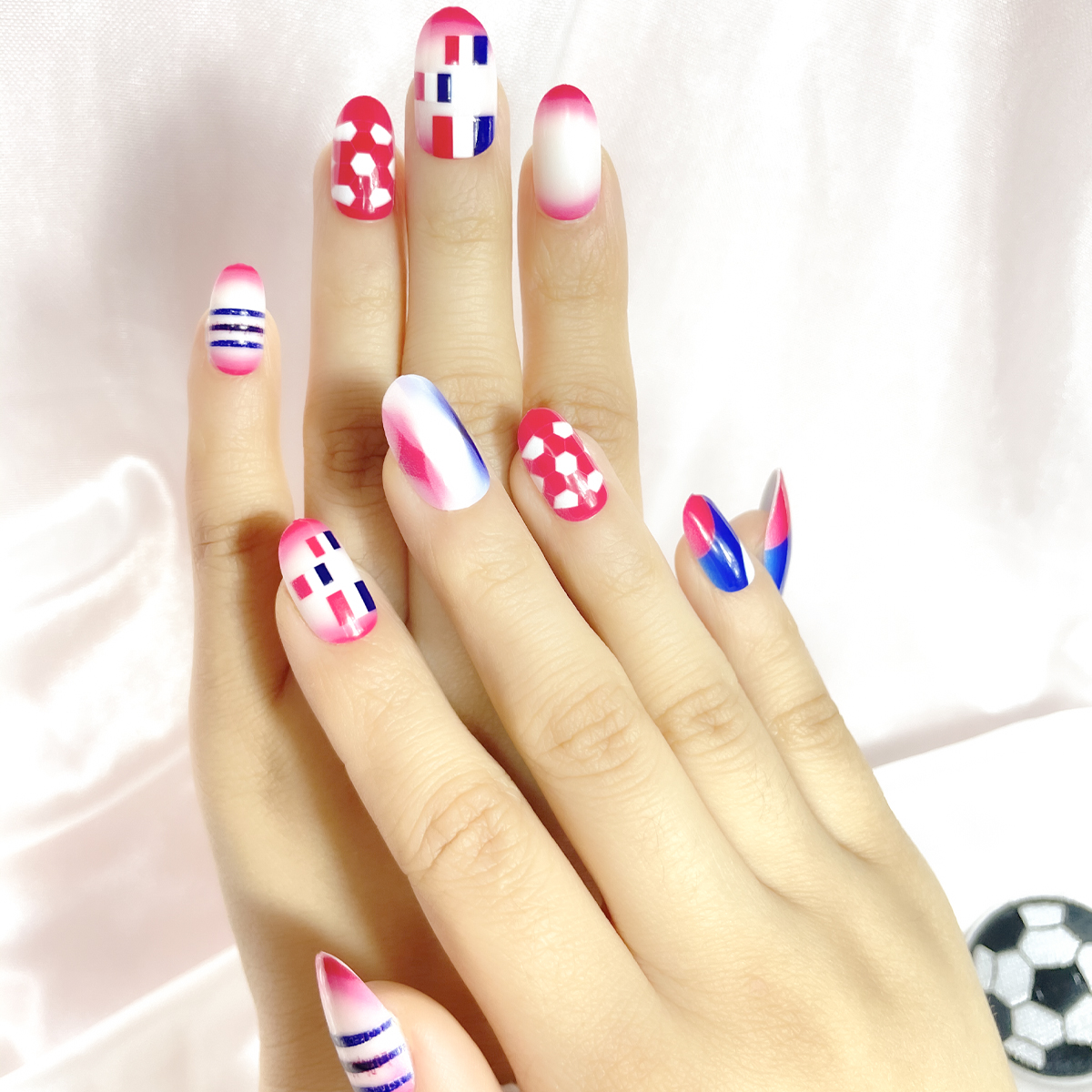 24 PCS PRESS ON NAIL TIPS OVAL SHAPE FOOTBALL PATTERN full figure