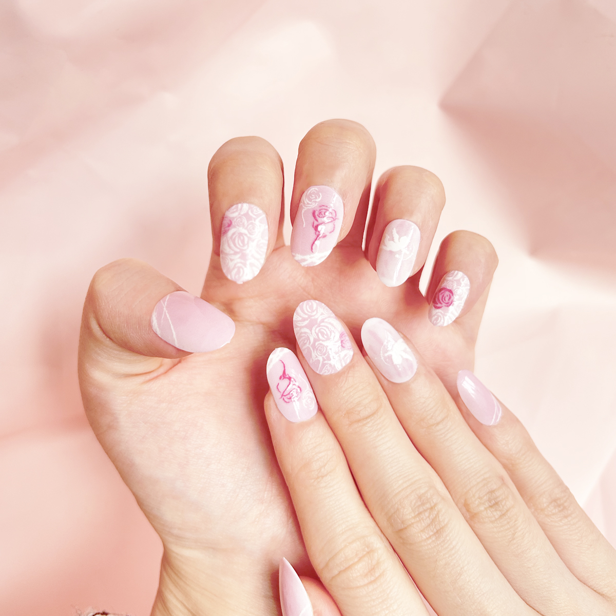 24 PCS PRESS ON NAIL TIPS OVAL SHAPE CUPID AND ROSE PATTERN undefined