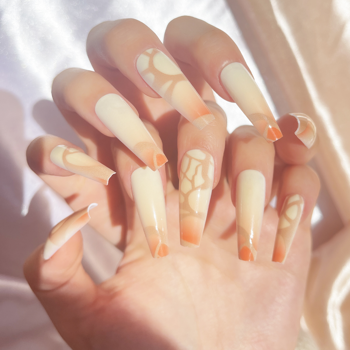 24 PCS PRESS ON NAIL TIPS BALLET SHAPE YELLOW AND ORANGE COLOR undefined