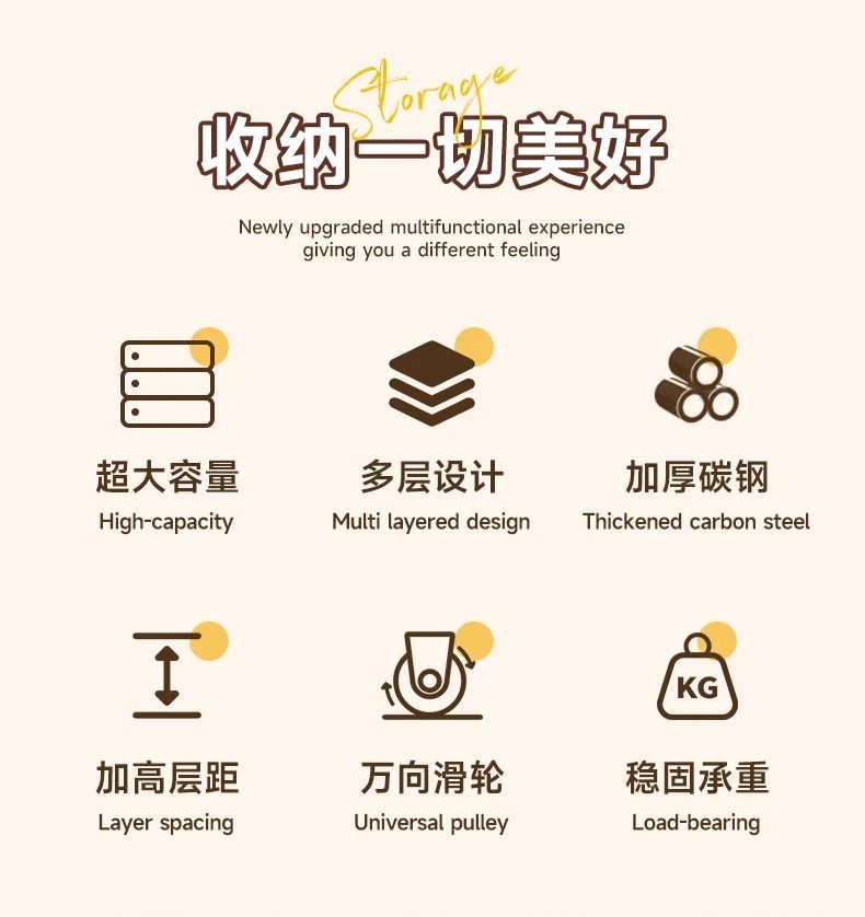 可移动置物架落地厨房卧室多层边几架家用书架带桌板零食小推车详情2