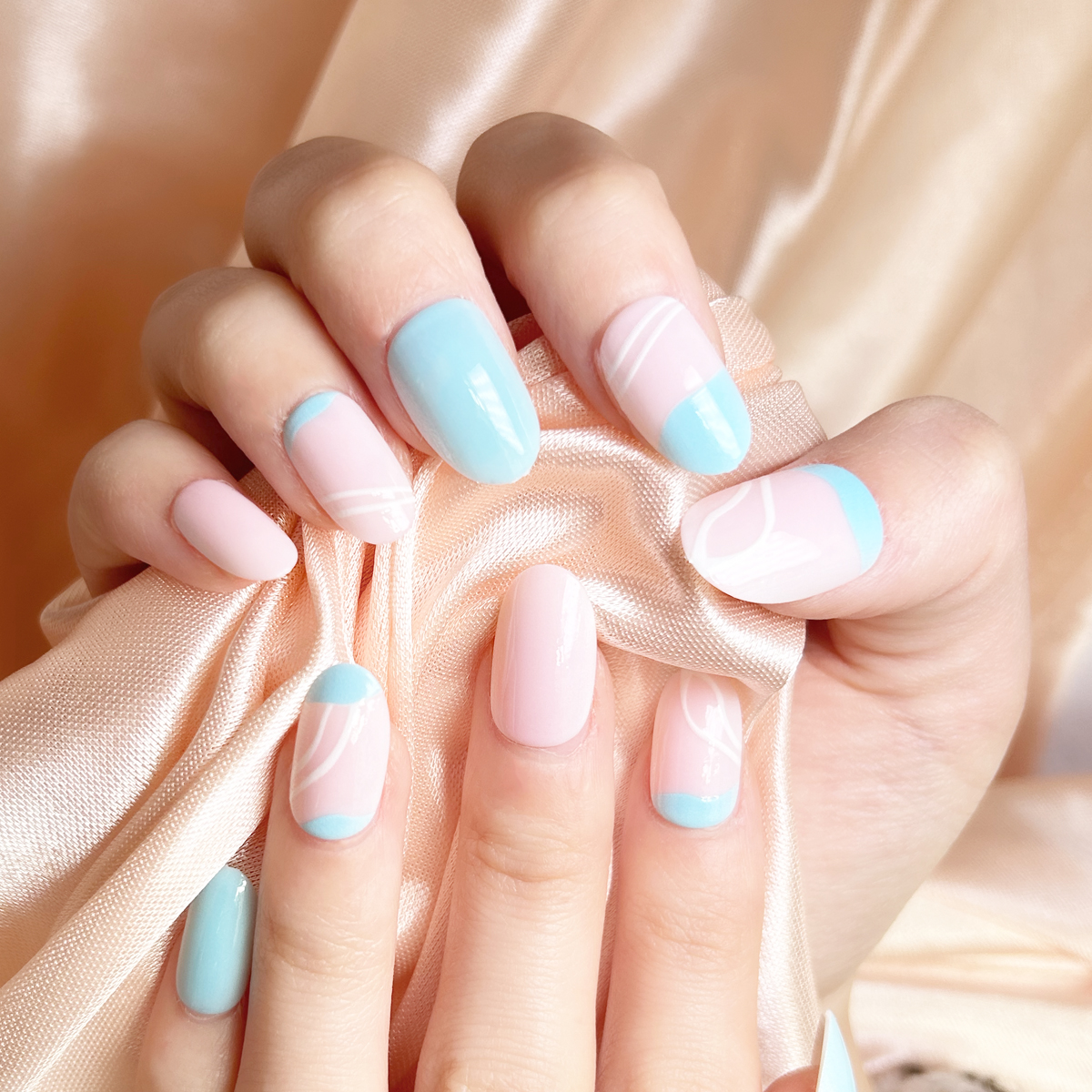 24 PCS PRESS ON NAIL TIPS OVAL SHAPE BABY BLUE COLOR full figure