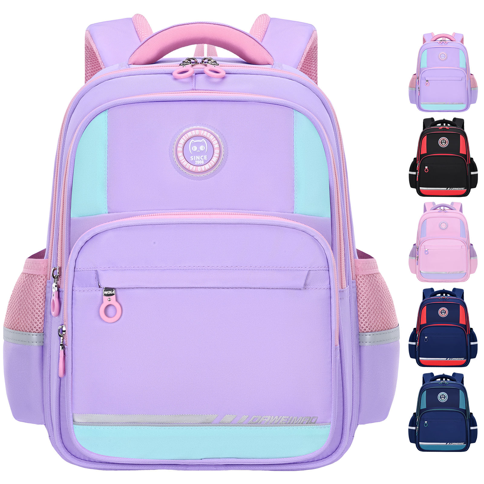 大尾猫小学生减负护脊书包，男童女童潮流时尚双肩包，儿童轻便防水防撕裂耐磨耐脏大容量轻便双肩背包