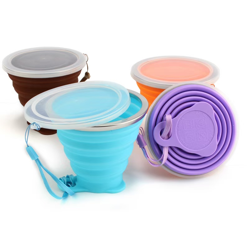 Portable folding water cup for outdoor camping travel, food-grade silicone, foldable, stretchable and compressible mouthwash cup Specification drawing