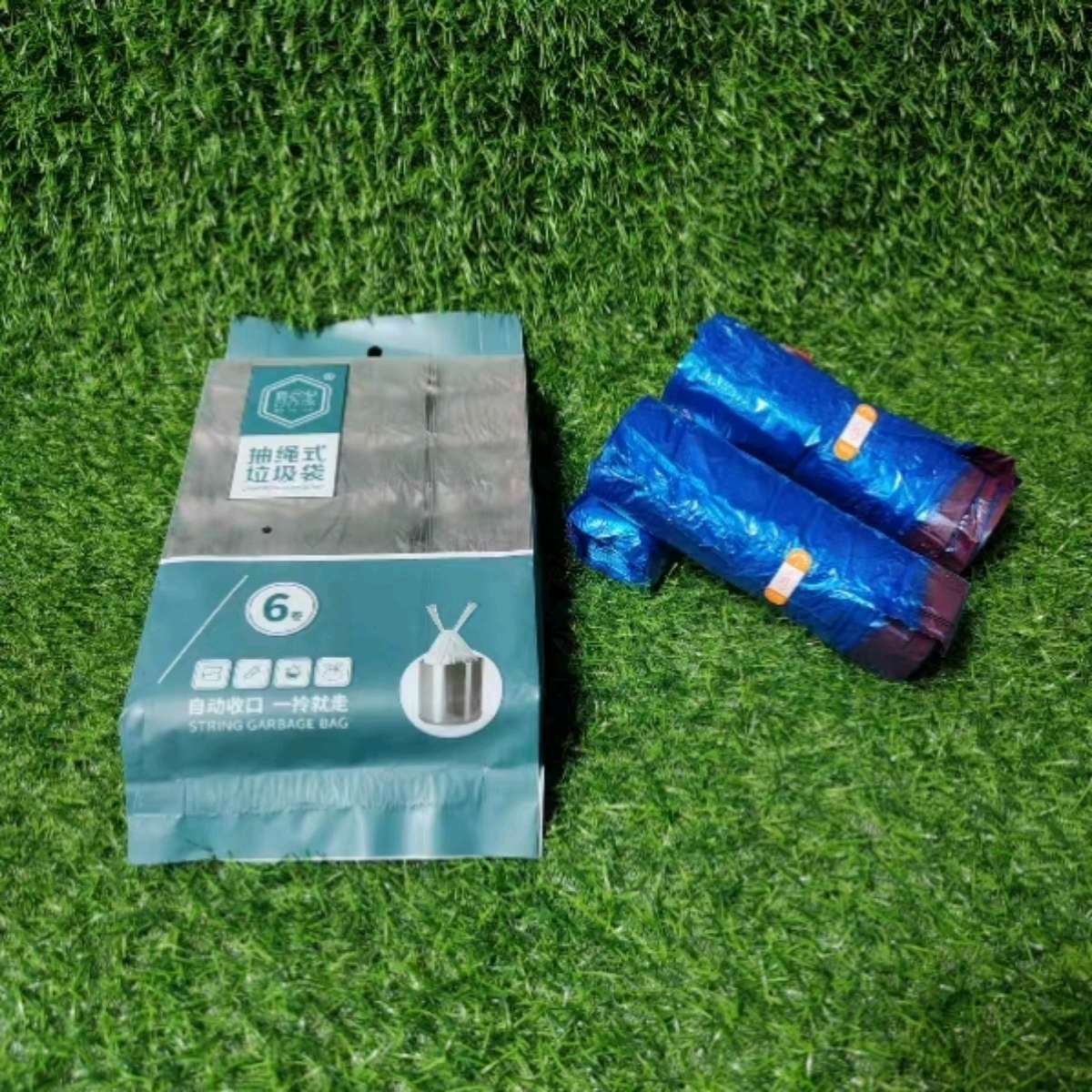 8808-6卷抽绳垃圾袋家用加厚宾馆手提式实惠装办公室用自动收口拉级塑料袋45*50cm