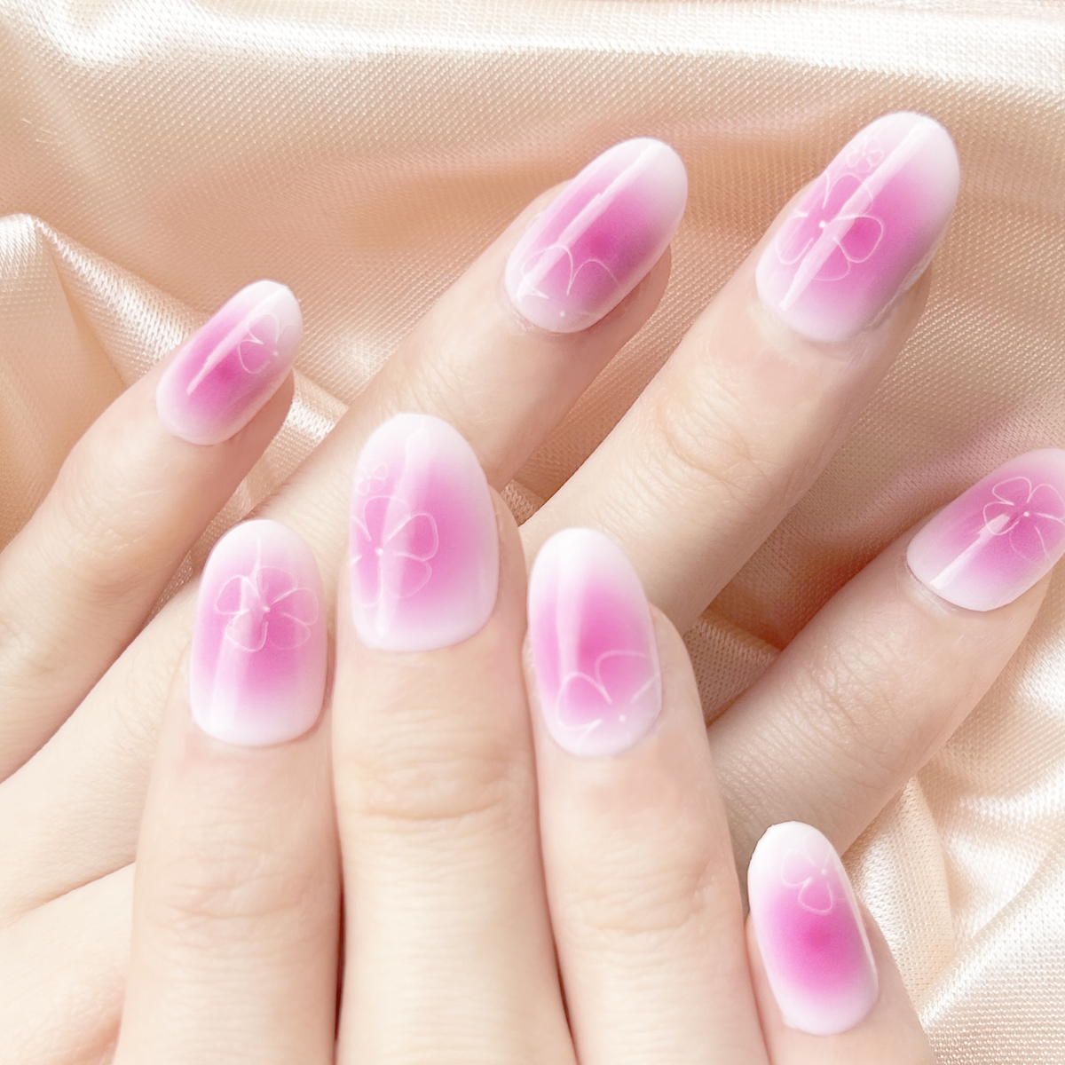 24 PCS PRESS ON NAIL TIPS OVAL SHAPE FLOWER LINES PATTERN full figure