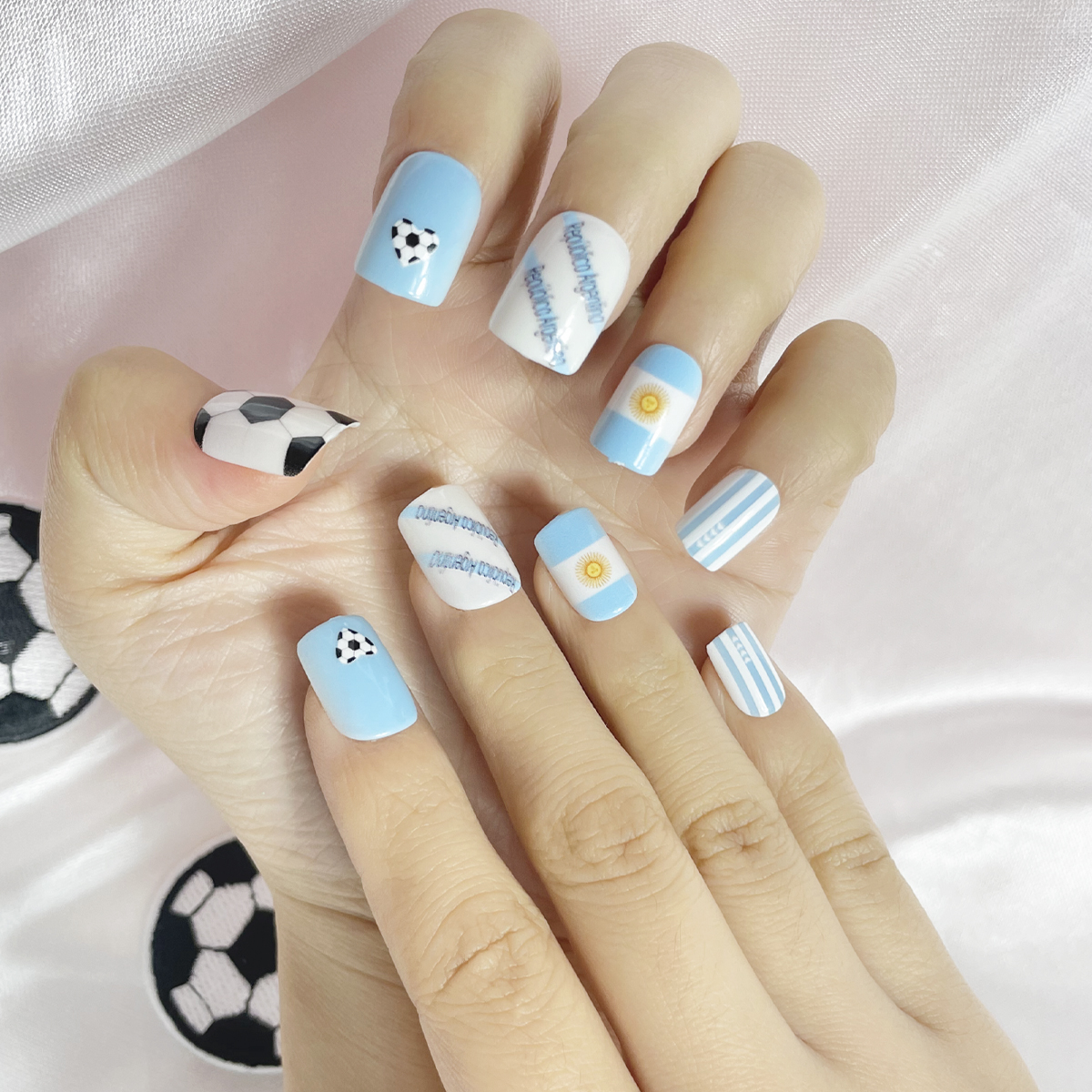 24 PCS PRESS ON NAIL TIPS SQUARE SHAPE FOOTBALL PATTERN undefined