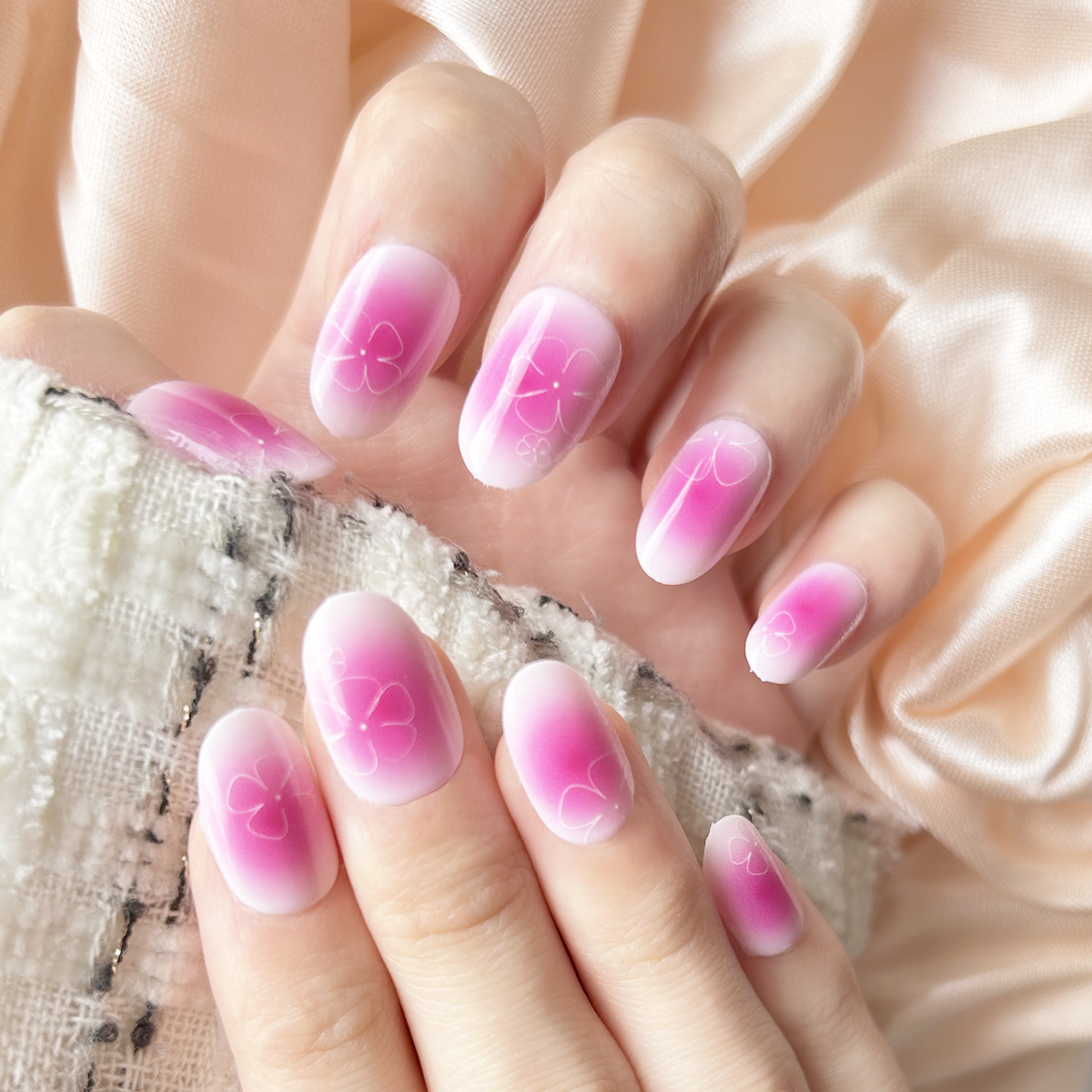 24 PCS PRESS ON NAIL TIPS OVAL SHAPE FLOWER LINES PATTERN Specification drawing