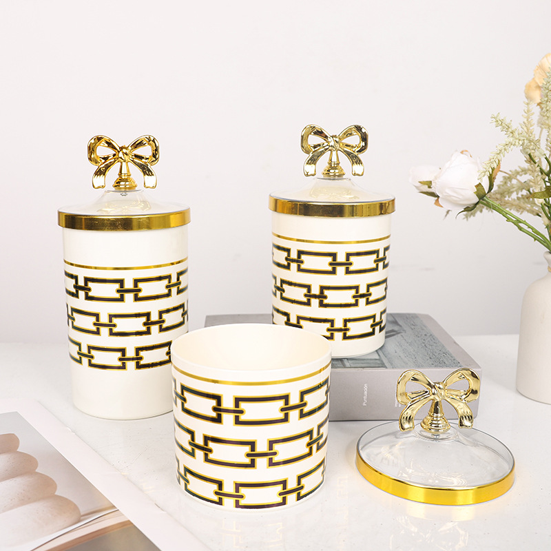 X10-6899-2C white gold-embossed circular pattern European-style can, food storage can, household snack, dried fruit and tea can