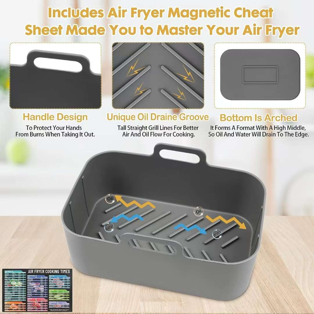 Cross-border air fryer silicone baking tray, silicone pad, odorless rectangular, square, round silicone baking tray pad, wooden product base, tray undefined