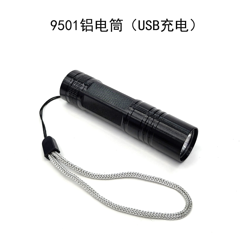 9501 Aluminum flashlight, USB rechargeable aluminum alloy flashlight, mini flashlight, portable white light small flashlight