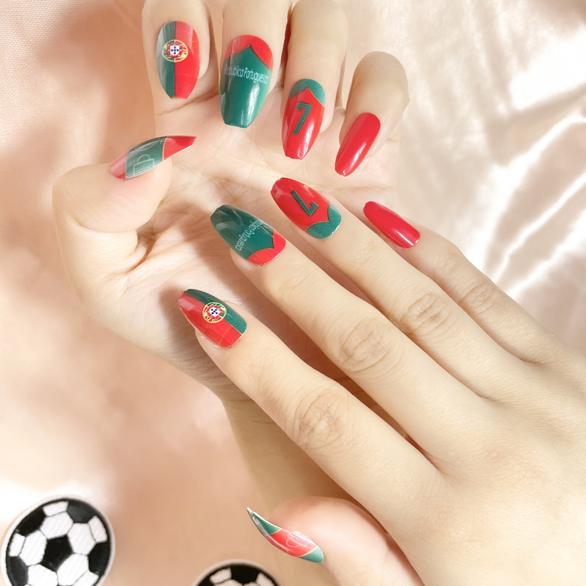 24 PCS PRESS ON NAIL TIPS COFFIN SHAPE PORTUGUESE FOOTBALL TEAM undefined