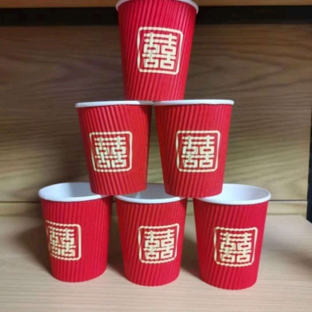 20 thick corrugated red paper cups with double happiness characters for wedding details Picture