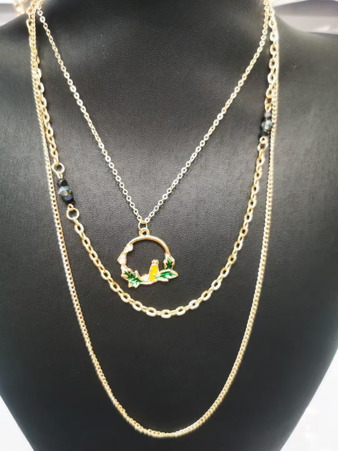 镶钻吊坠项链 时尚金属链条叠戴锁骨项饰