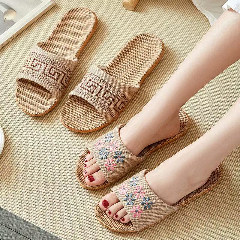 Moda nacional chinese style zapatillas de algodón y lino zapatillas de algodón y lino para mujeres verano hogar ropa de hogar zapatillas de lino para hombres interior antideslizante suave suela todas las estaciones zapatillas de frío universal