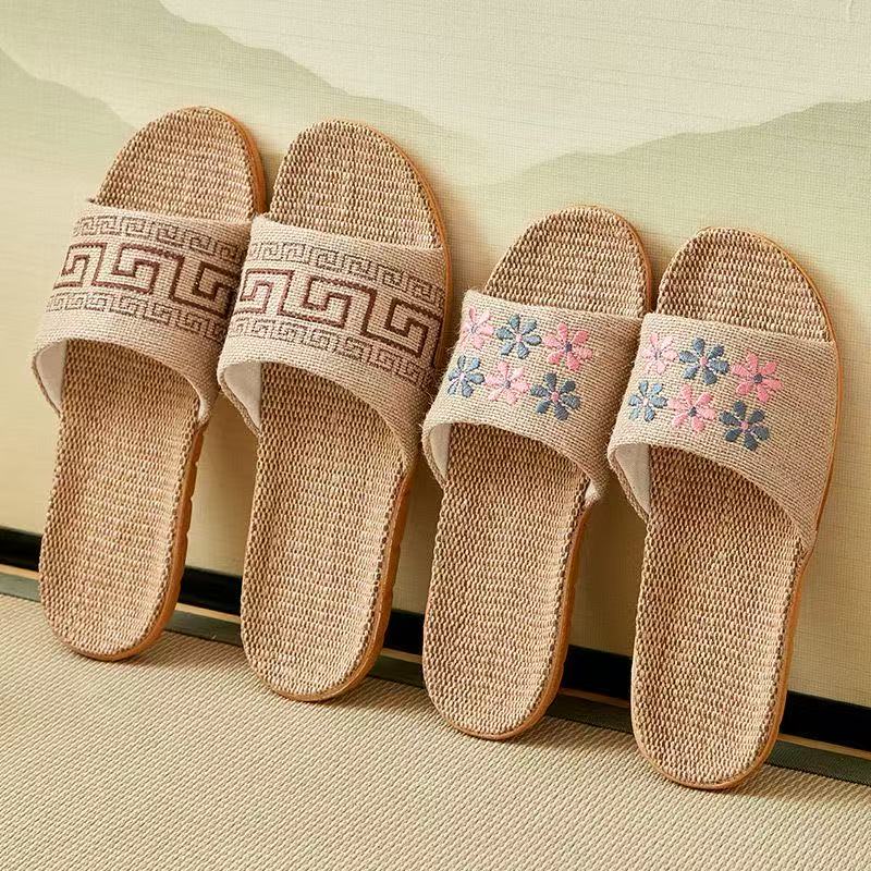 Moda nacional moda China algodón lino zapatillas zapatillas mujeres verano exterior moda red de influencia cool flops casual interior suave suela una palabra cool slippers