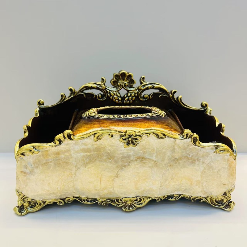 Shell + resin striped fruit plate, tissue box, vase, high-end home flower arrangement, hotel living room decoration, resin flower arrangement, decoration, home decoration, large vase, TV cabinet decoration, vase, hotel decoration craftsmanship pic 6