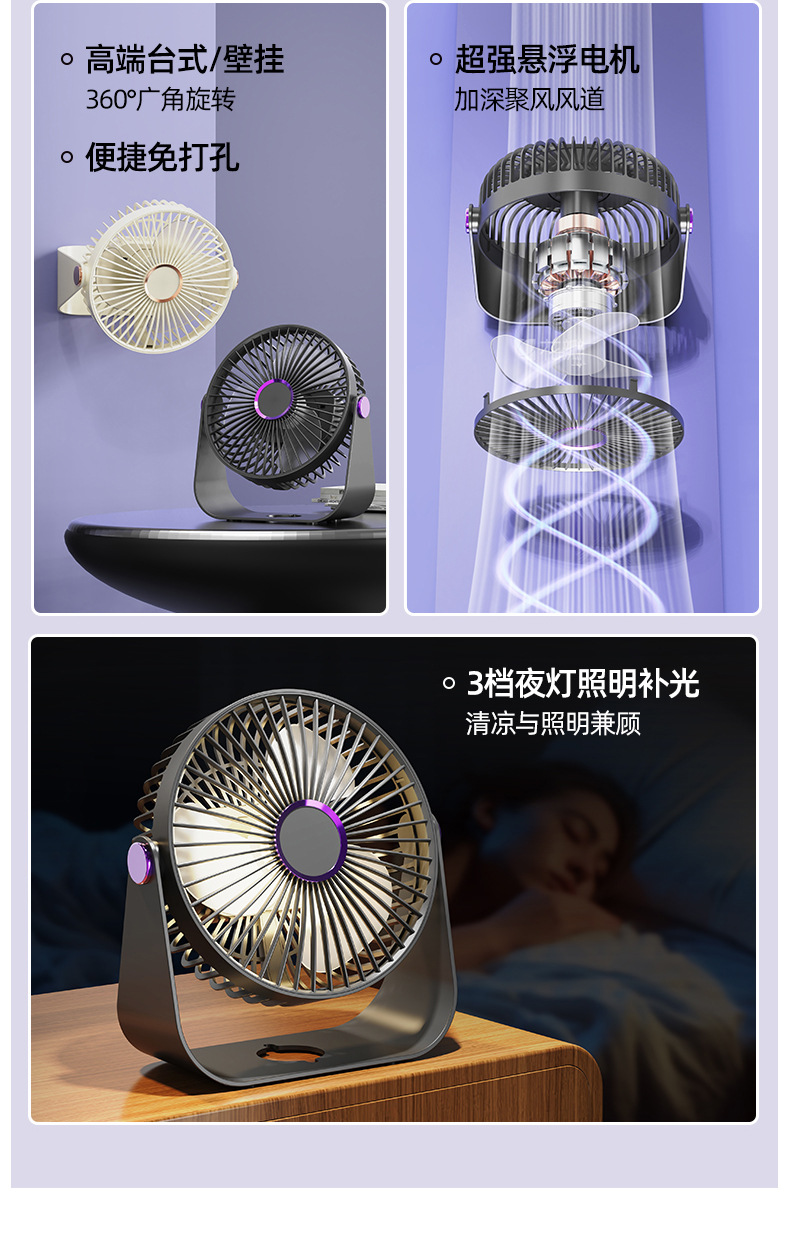 桌面风扇充电款长续航USB可折叠迷你风扇宿舍便携台式电风扇可壁挂吊扇厨房吹风扇详情3