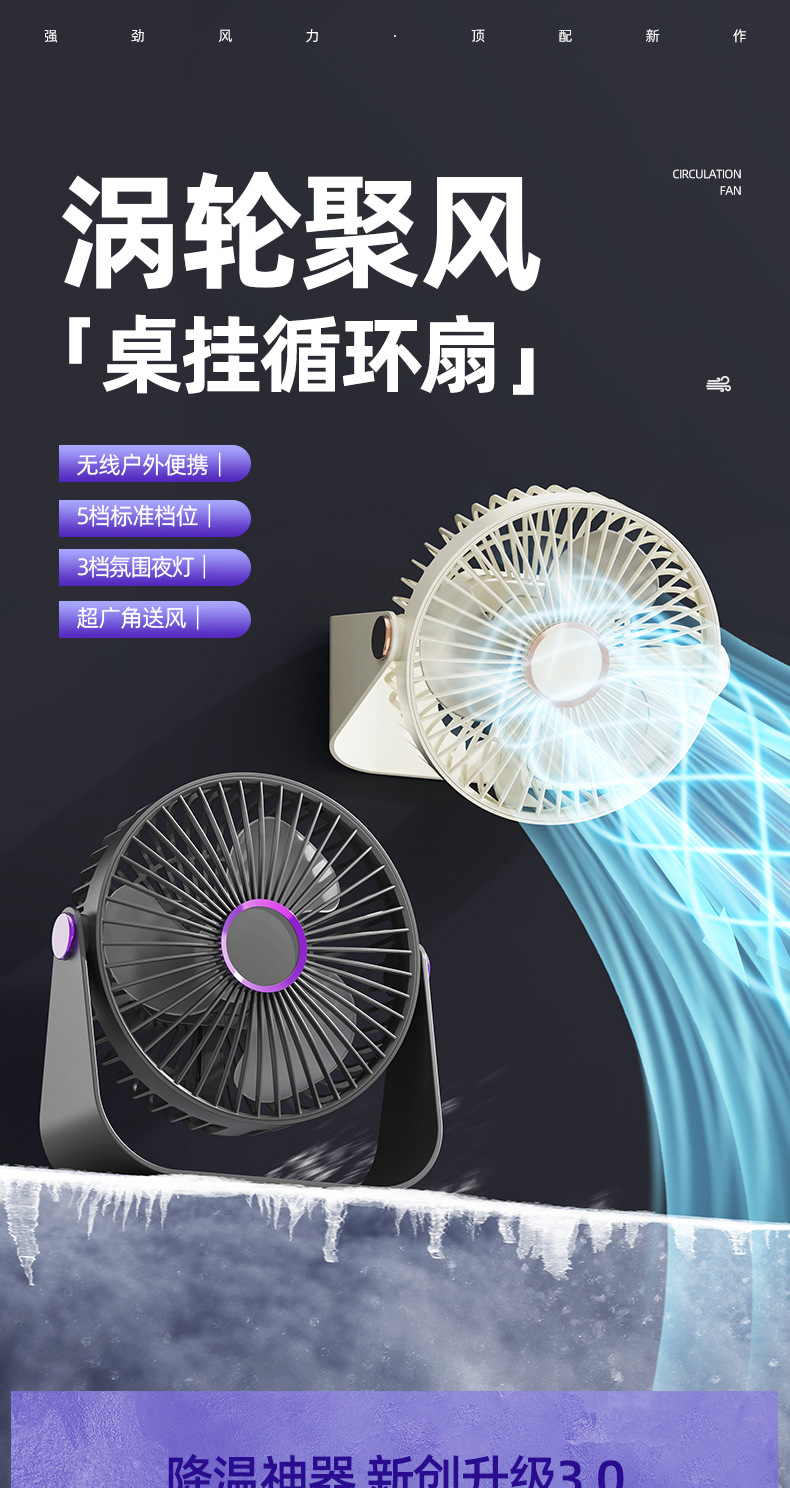 桌面风扇充电款长续航USB可折叠迷你风扇宿舍便携台式电风扇可壁挂吊扇厨房吹风扇详情1