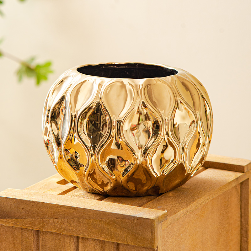  陶瓷金色菱形方块花盆花瓶白色黑色水培仿真花花盆餐桌庭院花器花盆