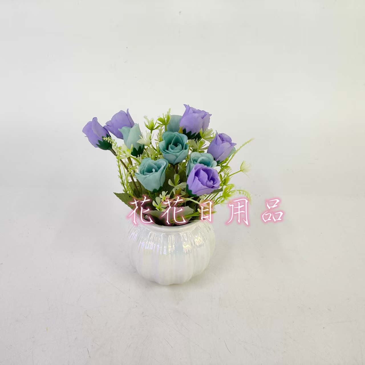 Artificial flowers, artificial flower bonsai, candy-colored ceramic POTS, rose buds and other decorative items Specification drawing
