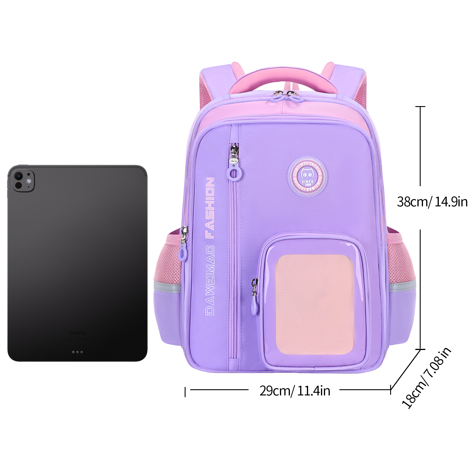 Big-tailed Cat primary school students' fashionable and simple multi-functional stress-relieving and back-protecting backpack with contrasting colors, children's lightweight, waterproof, large-capacity, wear-resistant and dirt-resistant backpack with separate storage design, and sporty primary school students' schoolbag for boys and girls Specification image