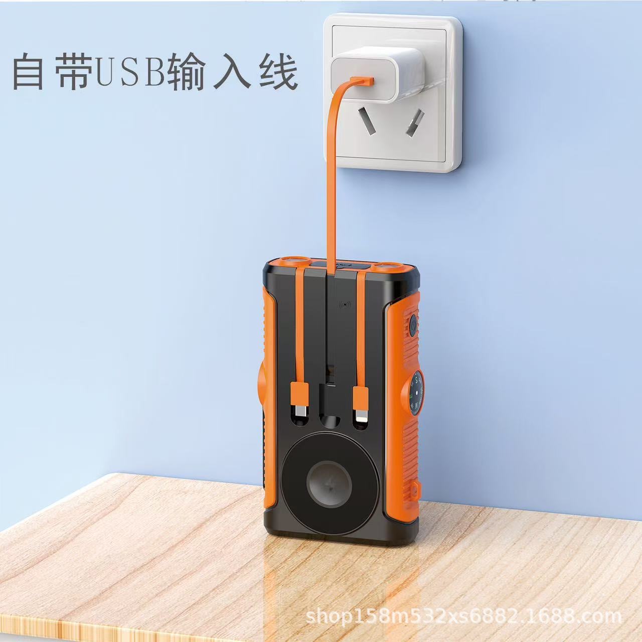Cross-border solar outdoor camping hand-cranked power bank, 20000 mah fast charging, 22.5W built-in cable mobile power bank Specification drawing