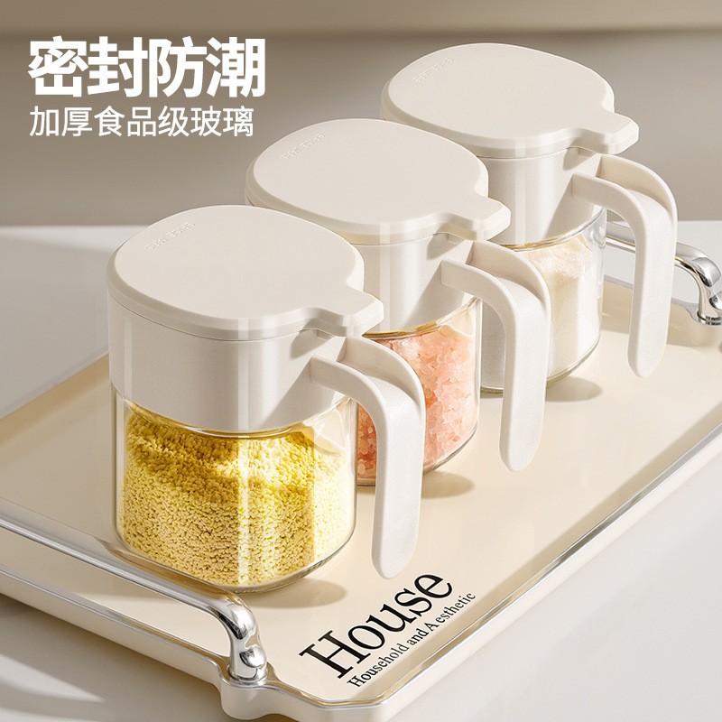 调料罐瓶厨房调料瓶家用调料盒玻璃调味罐防潮密封盐罐带勺调味瓶