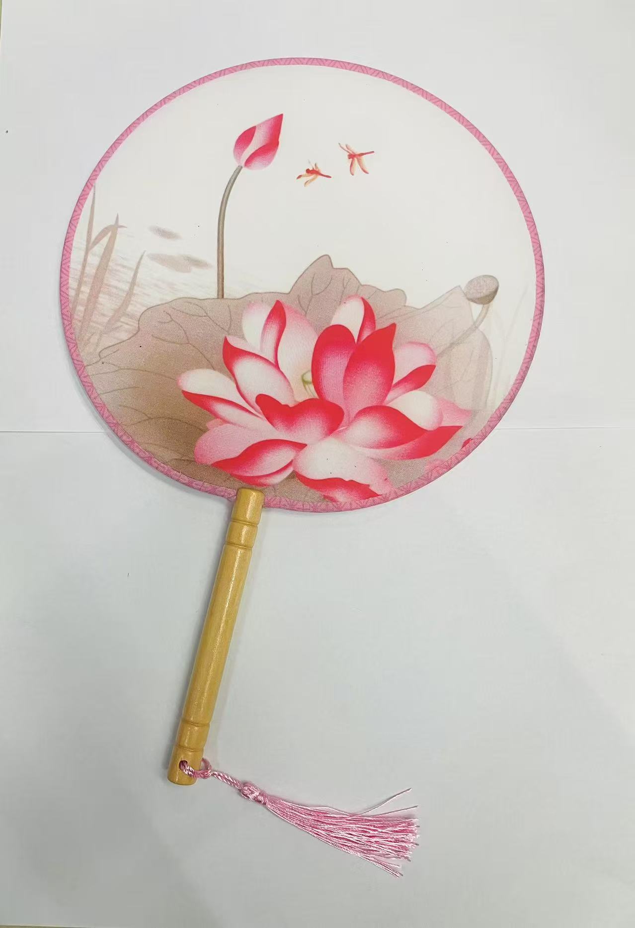 国潮扇子荷花